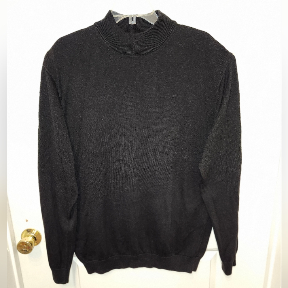 ENRO Sweater Mens Large + Tall Cuff Collar Cotton Blend, Black solid print (A59)